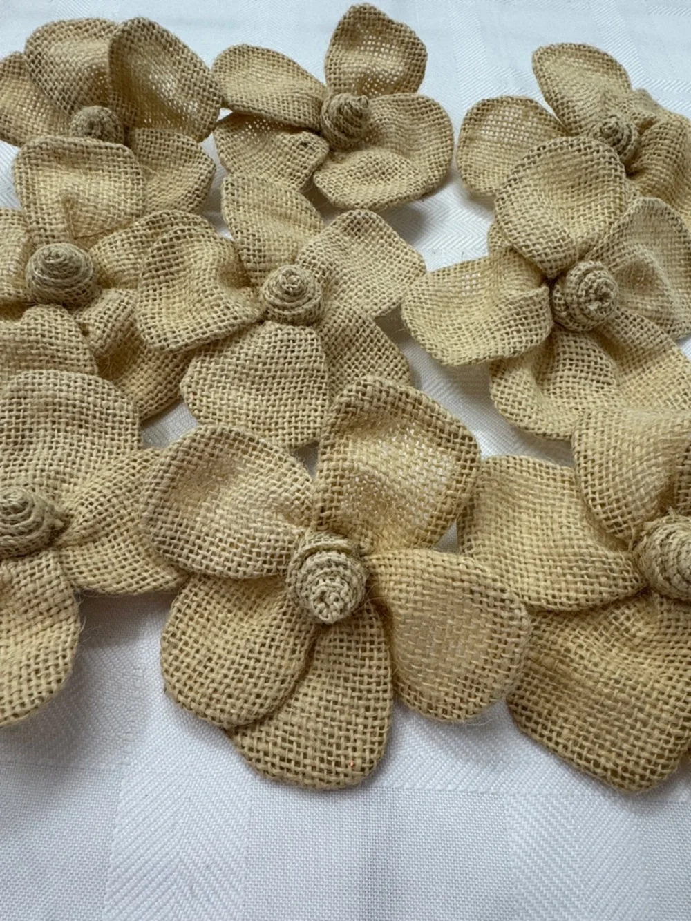 Set of 9 Burlap Flower Accents - Natural Burlap Floral Embellishments